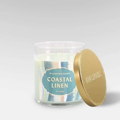15.1oz Lidded Glass Jar 2 Wick Candle Coastal Linen  Opalhouse™
