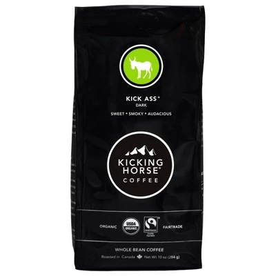 Kicking Horse Coffee Kick *** Dark Roast Fair Trade Certified Organic Whole Bean Coffee  10oz