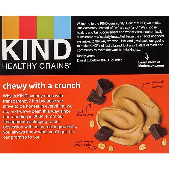 KIND Healthy Grains Peanut Butter Dark Chocolate Chunk, Gluten Free Granola Bars 5ct