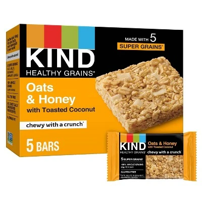 KIND Healthy Grains Oats & Honey, Gluten Free Granola Bars  5ct