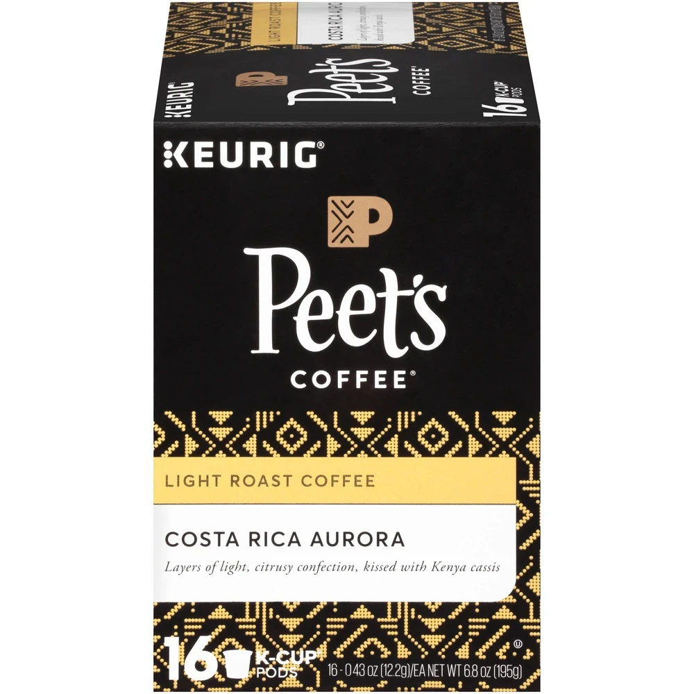 Peet's Coffee Costa Rica Aurora Light Roast Coffee Keurig K Cup Pods 16ct