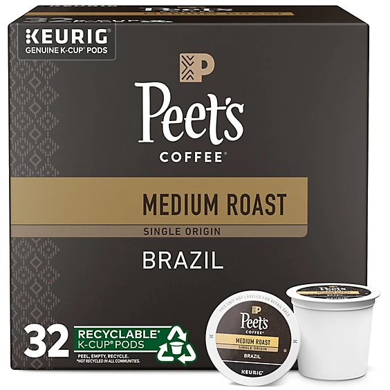 Peet's Brazil Minas Naturais Medium Roast Coffee Keurig K Cup Pods 32ct