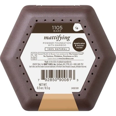 Burt's Bees 100% Natural Mattifying Powder Foundation  Light Shades  0.3oz