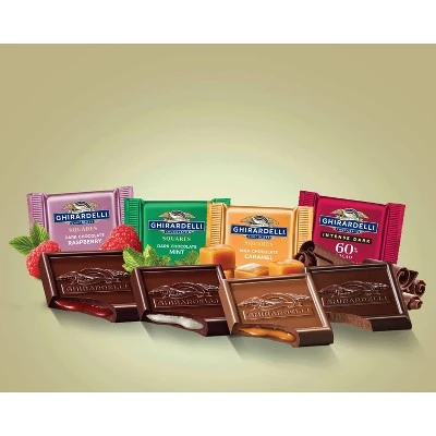 Ghirardelli Assortment Premium Chocolate Squares, Raspberry, Mint, Caramel, 60% Cacao