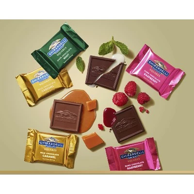 Ghirardelli Assortment Premium Chocolate Squares, Raspberry, Mint, Caramel, 60% Cacao