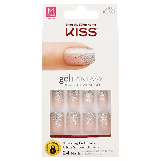 Kiss Gel Fantasy Nails Fanciful Silver Glitter  28ct