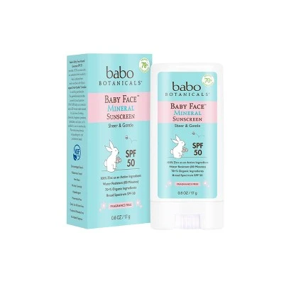 Babo Botanicals Baby Face Mineral Sunscreen Stick  SPF 50  0.6oz