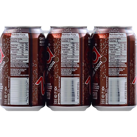 Zevia Ginger Root Beer Zero Calorie Soda  6pk/12 fl oz Cans