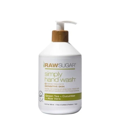 Raw Sugar Sensitive Skin Simply Hand Wash, Green Tea + Cucumber + Aloe Vera