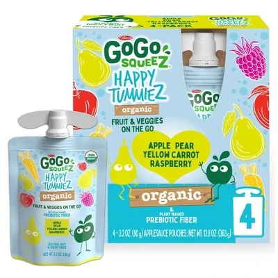 GoGo SqueeZ Happy TummieZ Organic Apple Raspberry Pear Yellow Carrot  12.8oz/4ct