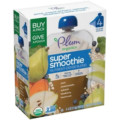 Plum Organics Super Smoothie Organic Baby Food, Pear, Sweet Potato, Spinach, Blueberry with Beans &