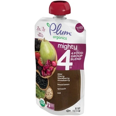 Plum Organics Mighty 4 Blends Pear Cherry Blackberry Strawberry Black Bean Spinach & Oat Baby Snack