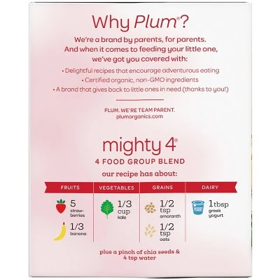 Plum Organics Mighty 4 Blends Strawberry Banana Greek Yogurt Kale Amaranth & Oats Baby Snacks  4ct/