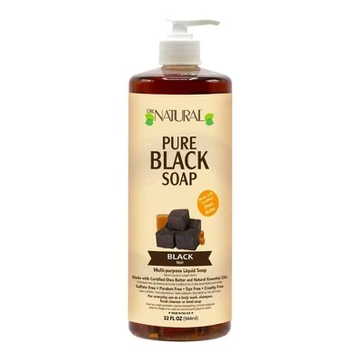 Dr. Natural Pure Black Soap All Natural With Organic Shea Butter  Black  32 fl oz
