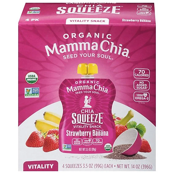 Mamma Chia Strawberry Banana Chia Squeeze Vitality Snack  3.5oz/4ct