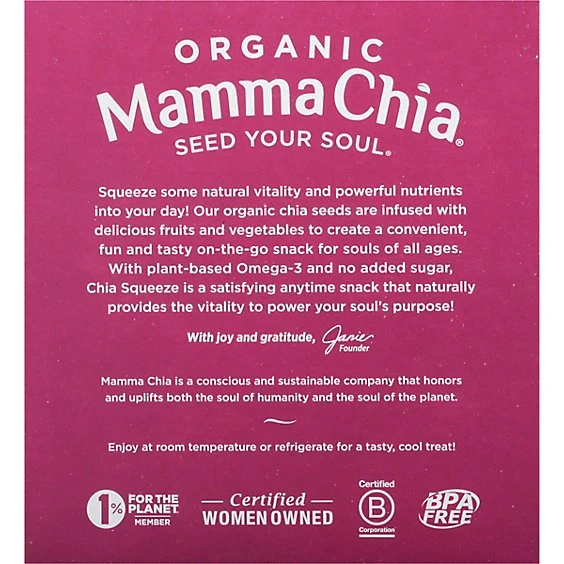 Mamma Chia Strawberry Banana Chia Squeeze Vitality Snack  3.5oz/4ct