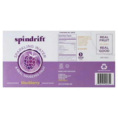 Spindrift Sparkling Water Blackberry 8pk/12 fl oz Cans
