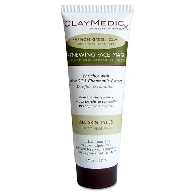 Claymedicx French Green Clay Renewing Face Mask  Olive Oil & Chamomile  4oz