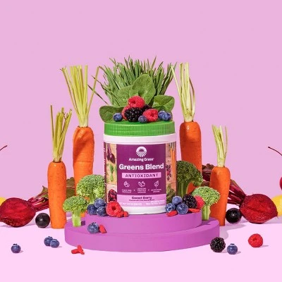 Amazing Grass Green Superfood Antioxidant Vegan Dietary Supplement Powder  Sweet Berry  7.4oz