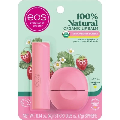 eos Natural & Organic Lip Balm Stick & Sphere Strawberry Sorbet 2pk/0.39oz