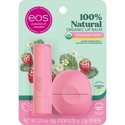eos eos Natural & Organic Lip Balm Stick & Sphere Strawberry Sorbet 2pk/0.39oz