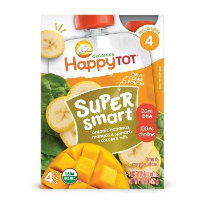 HappyTot Super Smart 4pk Organic Bananas Mangos & Spinach with Coconut Milk  16oz