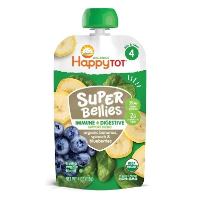 HappyTot Super Bellies Organic Bananas Spinach & Blueberries Baby Food Pouch  4oz