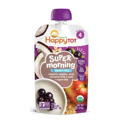 Happytot Dairy Free Organic Apples, Acai, Coconut Milk & Oats + Super Chia Fruit & Grain Blend Supe