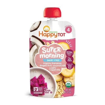 Happytot Organics Dairy Free Organic Bananas, Dragon Fruit, Coconut Milk & Oats Super Morning Chia 