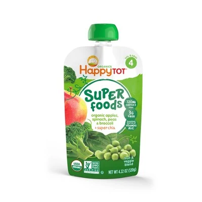 HappyTot Super Foods Organic Apples Spinach Peas & Broccoli with Super Chia Baby Food Pouch  4.22oz