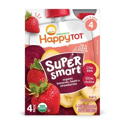 HappyTot Super Smart 4pk Organic Bananas Beets & Strawberries Baby Food Pouch  16oz