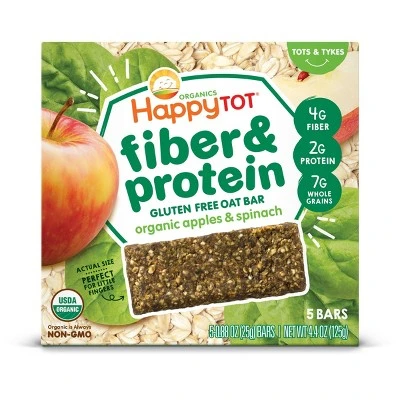 HappyTot Fiber & Protein Organic Apples & Spinach Soft Baked Oat Bar  0.88oz/5pk Each