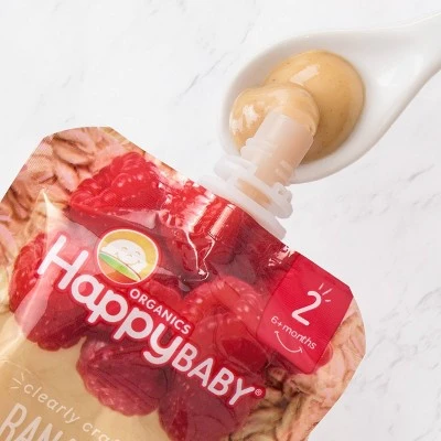 Happy Baby Clearly Crafted Stage 2 Organic Baby Food, bananas, raspberries & oats  4oz