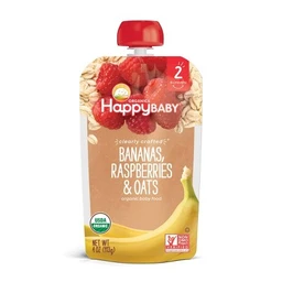 Happy Family Happy Baby Clearly Crafted Stage 2 Organic Baby Food, bananas, raspberries & oats  4oz