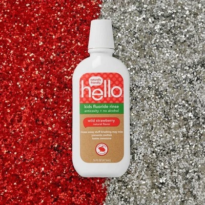 hello Kids Natural Wild Strawberry Anticavity Fluoride Rinse, Alcohol Free & Vegan, 473ml