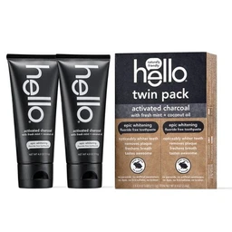 hello hello Activated Charcoal Epic Whitening Fluoride Free Toothpaste SLS Free + Vegan Twin Pack  4oz/2pk