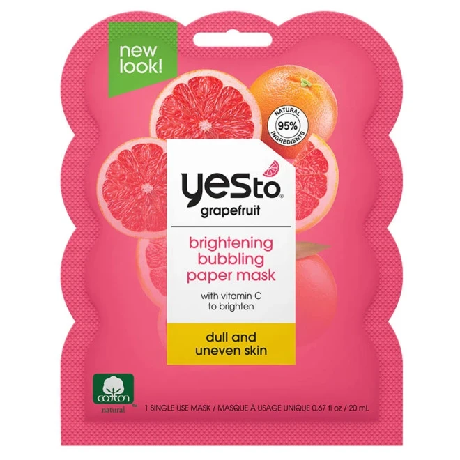 Yes To Grapefruit Vitamin C Glow Boosting Bubbling Paper Single Use Face Mask 0.67 fl oz