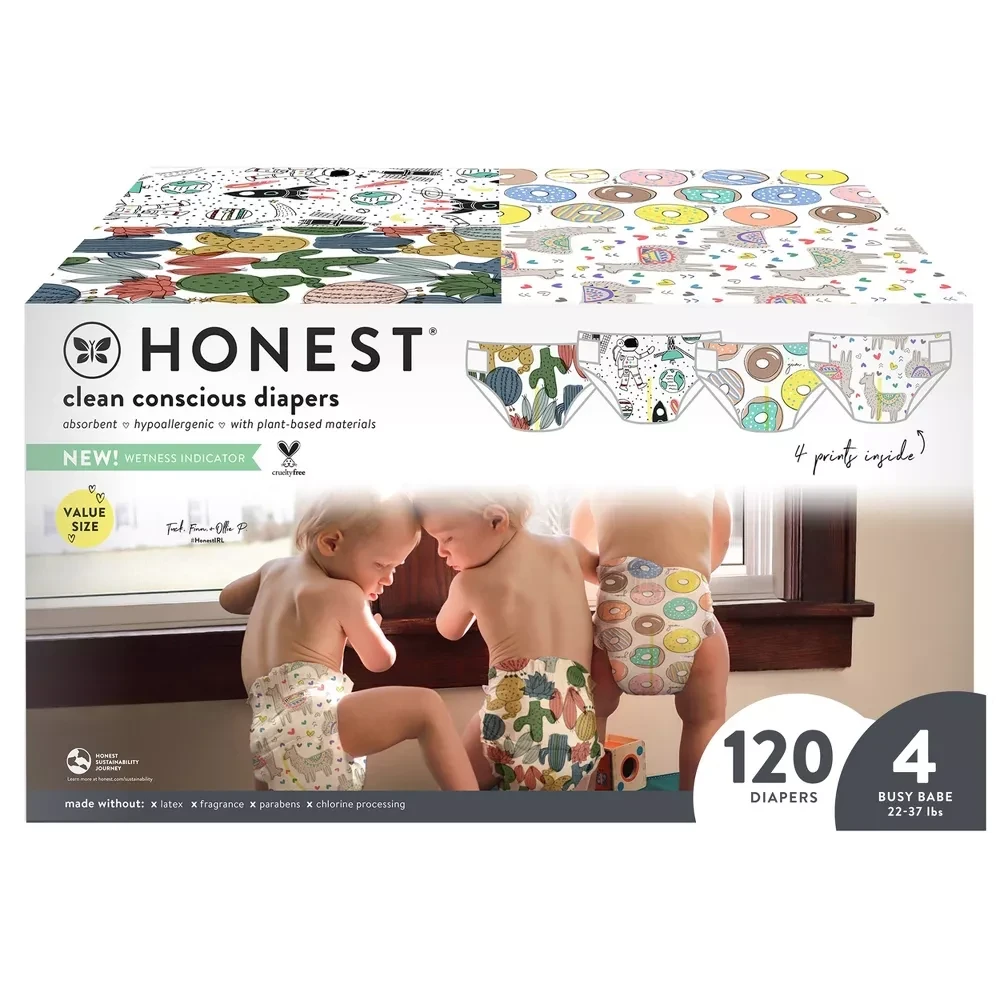 The Honest Company Disposable Diapers Super Club Box Pandas & Giraffes  Size 4  120ct