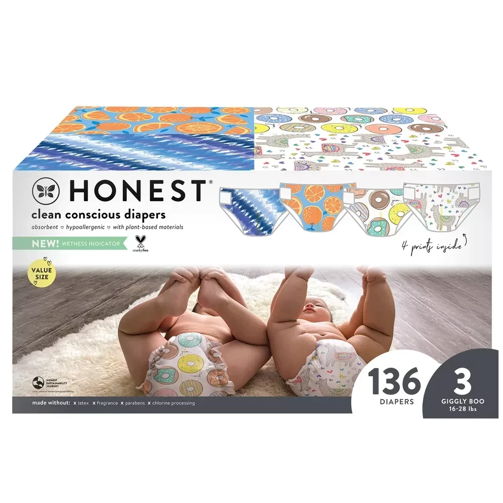 The Honest Company Disposable Diapers Super Club Box Pandas & Giraffes Size 3 136ct