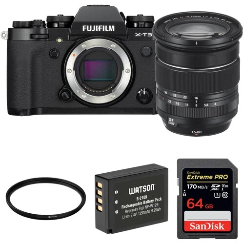 FUJIFILM X-T3 Mirrorless Digital Camera with 16-80mm Lens and Accessories Kit (Black)
