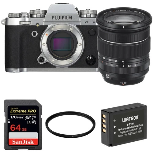 FUJIFILM X-T3 Mirrorless Digital Camera with 16-80mm Lens and Accessories Kit (Silver)