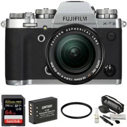 FUJIFILM FUJIFILM X-T3 Mirrorless Digital Camera with 18-55mm Lens and Accessories Kit (Silver)