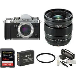 FUJIFILM FUJIFILM X-T3 Mirrorless Digital Camera with 16mm f/1.4 Lens and Accessories Kit (Silver)