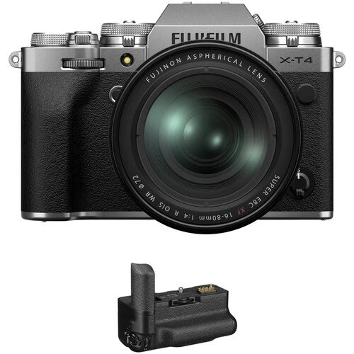 FUJIFILM X-T4 Mirrorless Digital Camera with 16-80mm Lens and Battery Grip Kit (Silver)