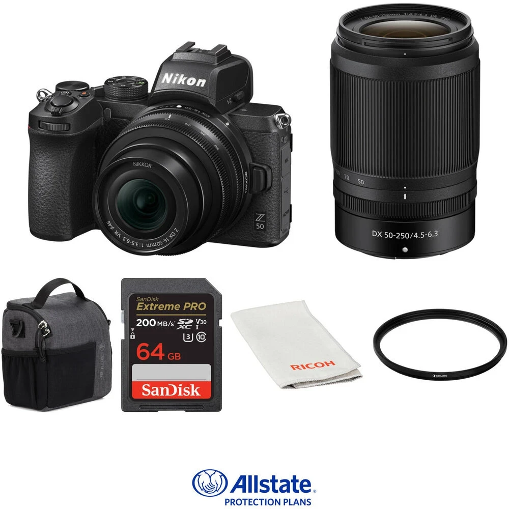 Nikon Z50 Mirrorless Digital Camera with 16-50mm and 50-250mm Lenses Deluxe Kit