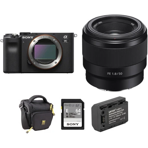 Sony a7C Mirrorless Camera with 50mm f/1.8 Lens and Accessories Kit (Black)